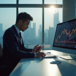 Personne analysant graphiques boursiers en déclin dans un bureau moderne