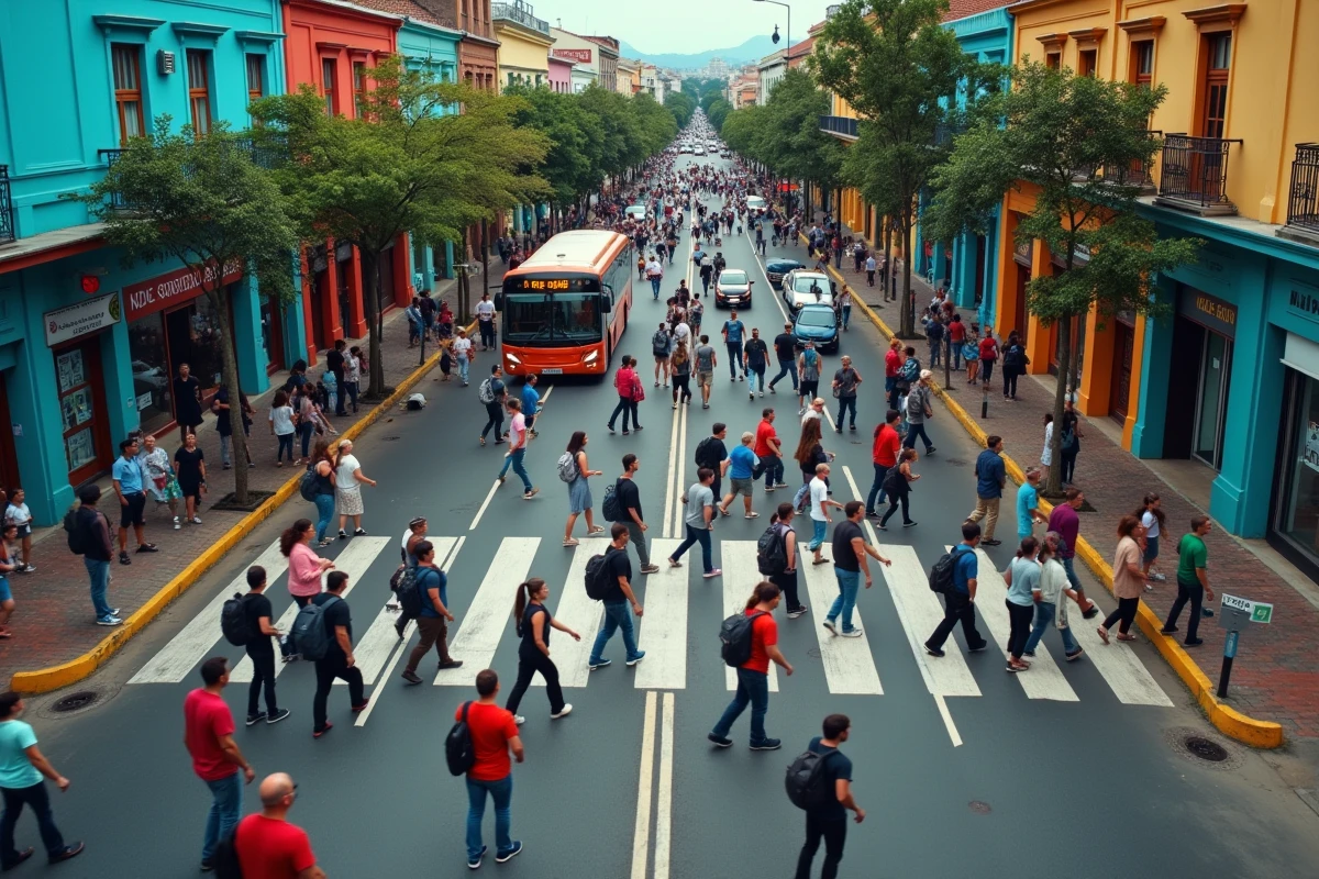 Vue aérienne d'un carrefour animé dans une ville latino-américaine représentant la croissance démographique des puissances émergentes mondiales