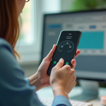 Personne configurant un smartphone par commande vocale dans un espace lumineux