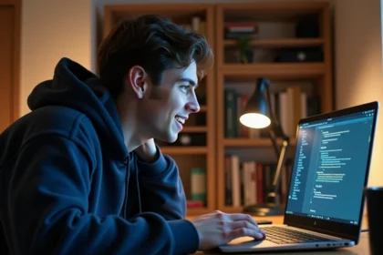 Joueur débutant entrant un code promo dans le jeu Whiteout Survival sur un ordinateur portable dans un bureau à domicile