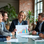 Groupe de professionnels discutant autour d'un graphique de croissance