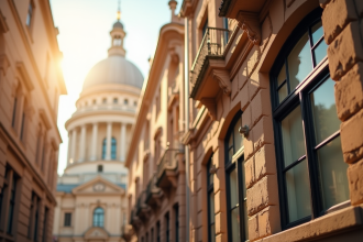 Détail architectural d'une façade historique en plein soleil