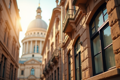 Détail architectural d'une façade historique en plein soleil