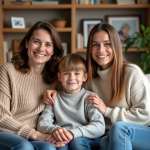 Deux femmes et un garçon sur un canapé chaleureux