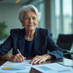 Femme d'affaires senior en réunion dans un bureau moderne