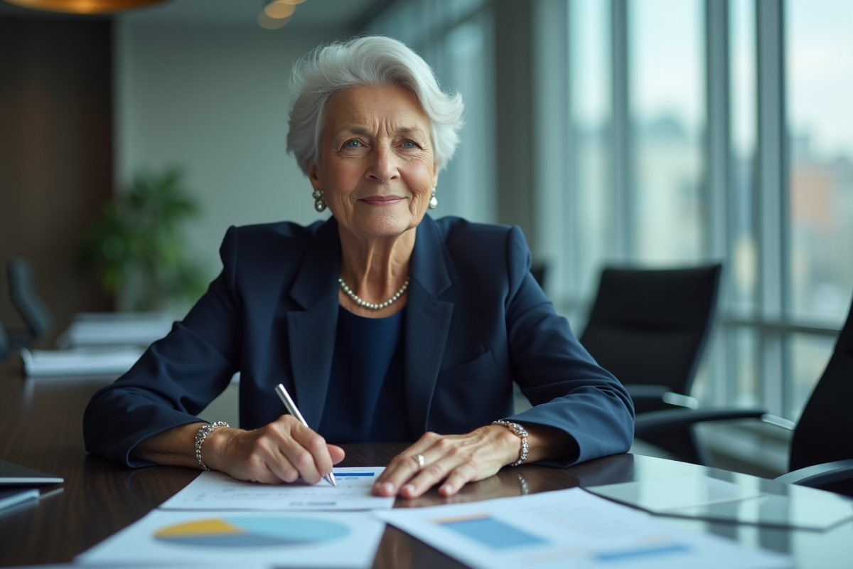Femme d'affaires senior en réunion dans un bureau moderne