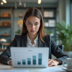 Jeune femme en bureau analysant un classement de modèles IA