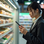 Jeune femme japonaise choisissant un bento au magasin