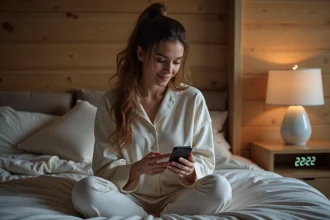 Femme en détente dans une chambre chaleureuse et moderne