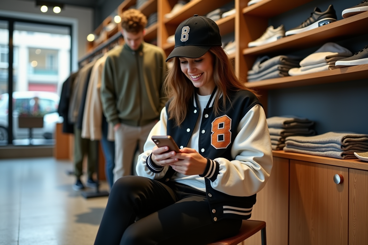 Femme stylée dans un shop moderne avec vêtements