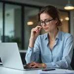 Jeune femme professionnelle examine documents de privacy