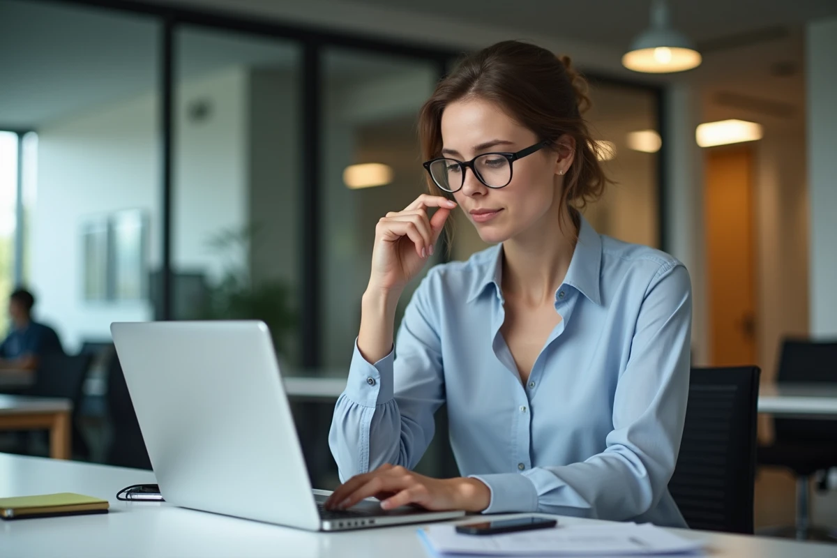 Jeune femme professionnelle examine documents de privacy