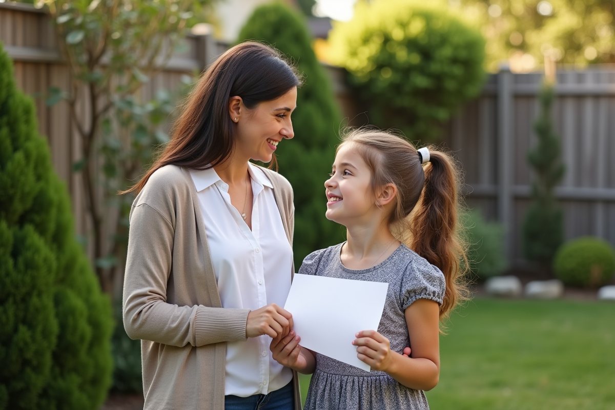 Jeune fille avec une femme dans un jardin ensoleille