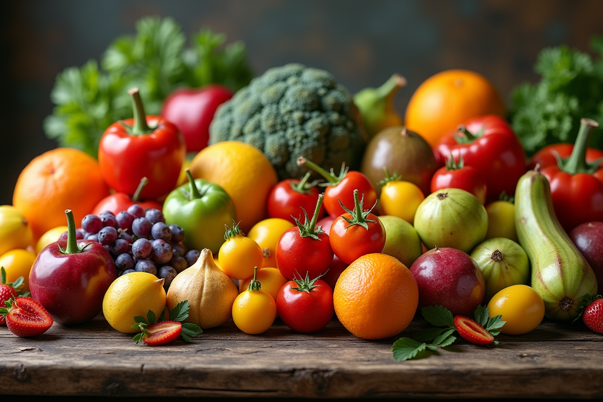 Variété de fruits et légumes rares commençant par Z sur une table