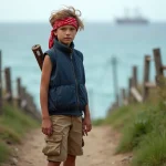 Jeune garçon en tenue de randonnée sur un sentier côtier
