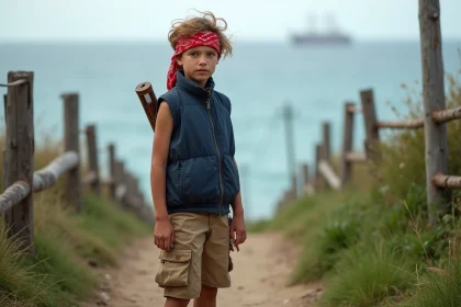 Jeune garçon en tenue de randonnée sur un sentier côtier