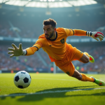 Gardien plongeant pour sauver un ballon lors d'un match de football en plein jour