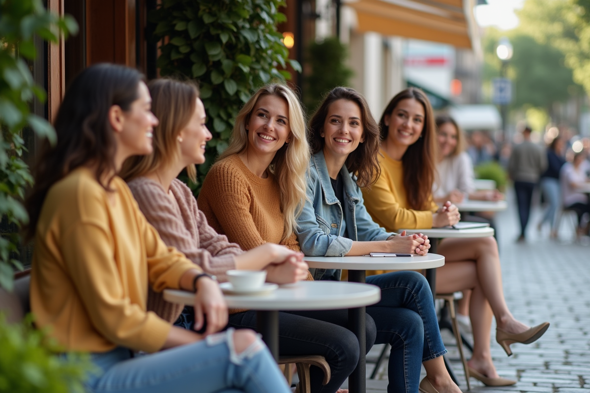 Groupe de femmes discutant dans un café en ville