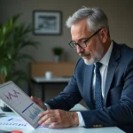 Homme d affaires en costume regardant des graphiques financiers