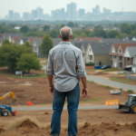 Homme regardant un quartier en développement en pleine mutation