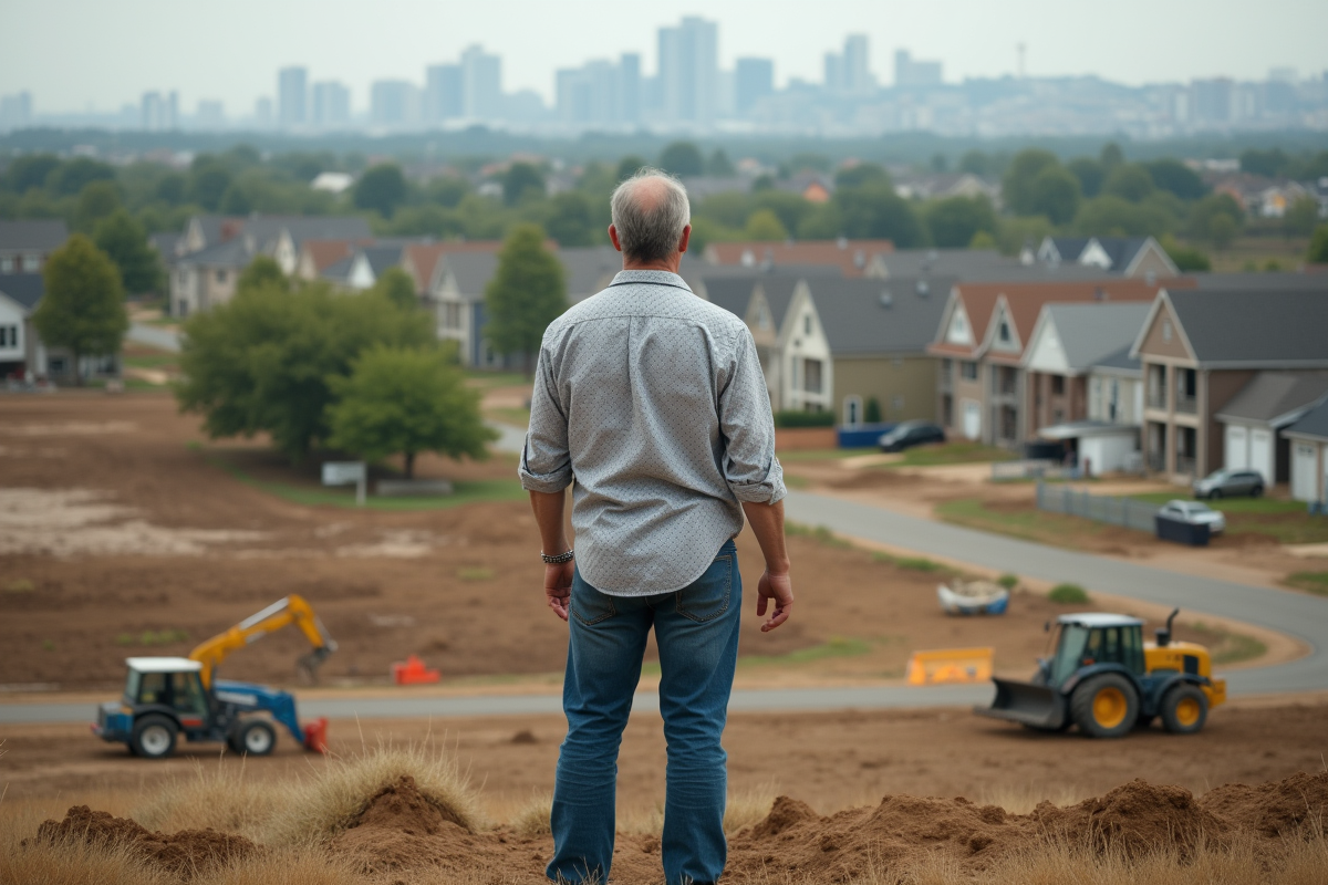 Homme regardant un quartier en développement en pleine mutation