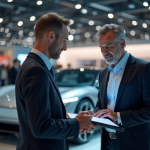 Ingénieur automobile devant voiture électrique futuriste