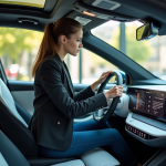 Jeune femme ingénieure automobile dans un studio moderne