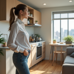 Jeune femme professionnelle inspectant un studio moderne