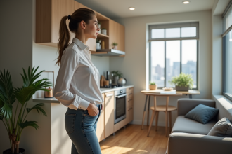 Jeune femme professionnelle inspectant un studio moderne