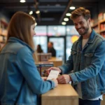 Jeune homme achetant un jeu dans un magasin moderne