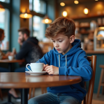 Jeune garçon de 16 ans dans un café français en réflexion