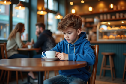 Jeune garçon de 16 ans dans un café français en réflexion