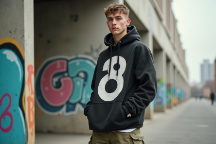 Jeune rappeur urbain en extérieur avec graffitis