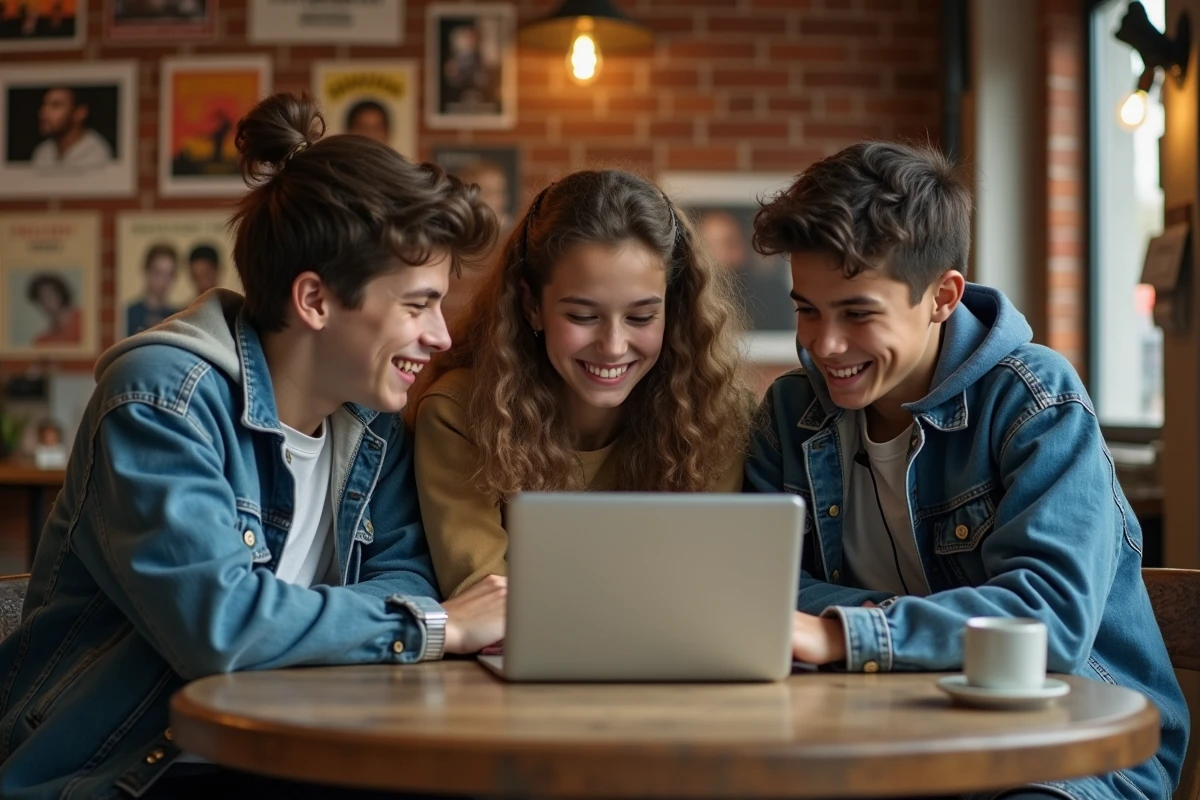 Trois adolescents discutent autour d une table dans un café convivial