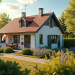 Maison de vacances charmante avec drapeau français en extérieur