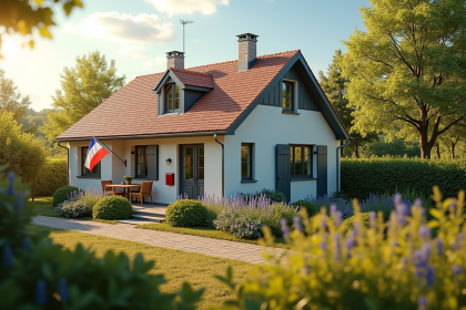 Maison de vacances charmante avec drapeau français en extérieur