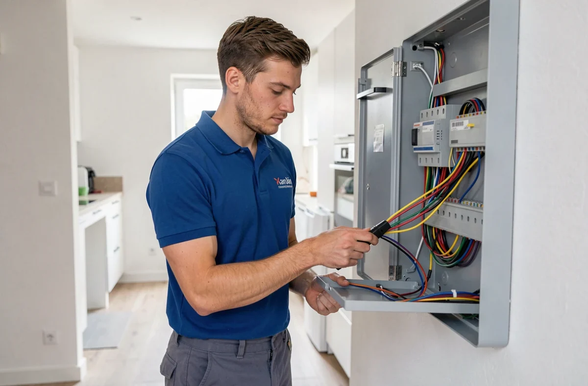 Électricien Music Elec installant un tableau électrique dans un appartement rénové à Amiens