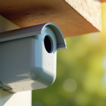 Nichoir en PVC gris installé sous un avant-toit en extérieur