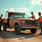 Pick-up robuste sur un chantier avec professionnels