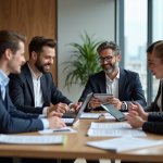 Groupe de professionnels en réunion dans un bureau moderne