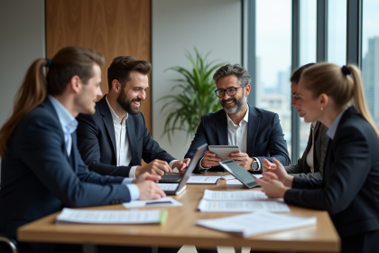 Groupe de professionnels en réunion dans un bureau moderne
