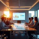 Salle de réunion moderne avec professionnels discutant