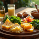 Table de nourriture riche en vitamine K2 sous lumière naturelle
